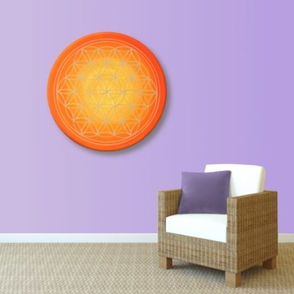 Blume des Lebens Wandbild "Sonnenaufgang" handgemalt auf runde Leinwand Größe 50 cm